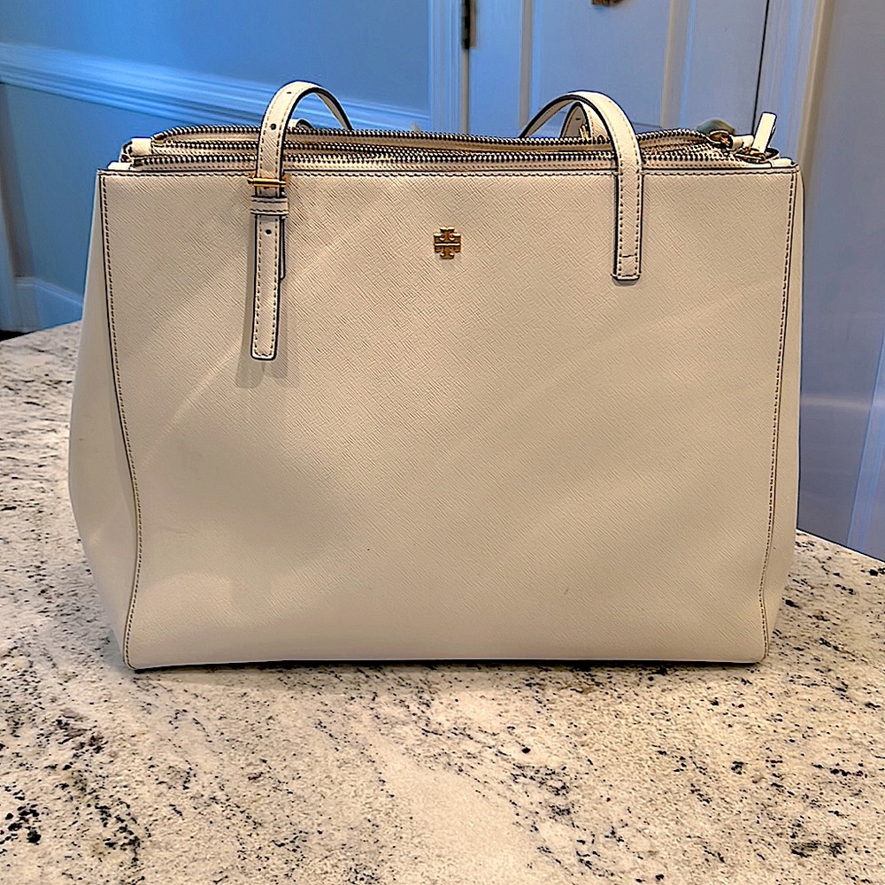 Gently Used Tory Burch Emerson Large Tote Shoulder Bag Double Zip